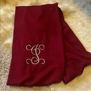 Maroon Loop Scarf with Gray Embroidered J Initial